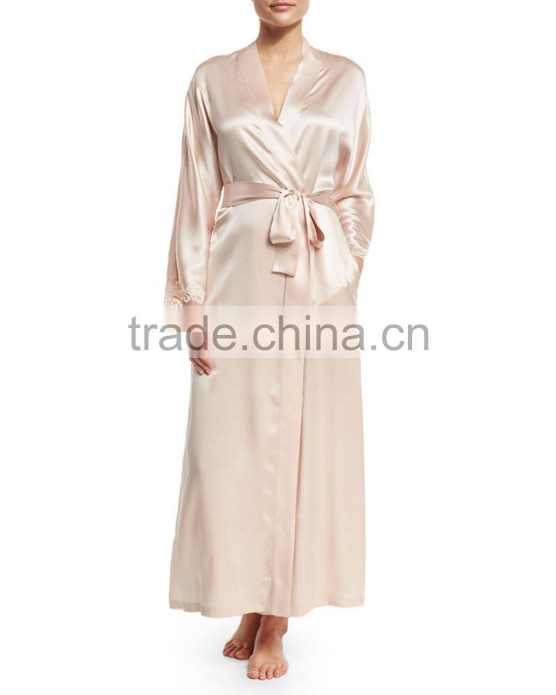 ALT17 Custom wedding robe, lace trim brides robe, dressing gown-bridal shower gift, silk long robe