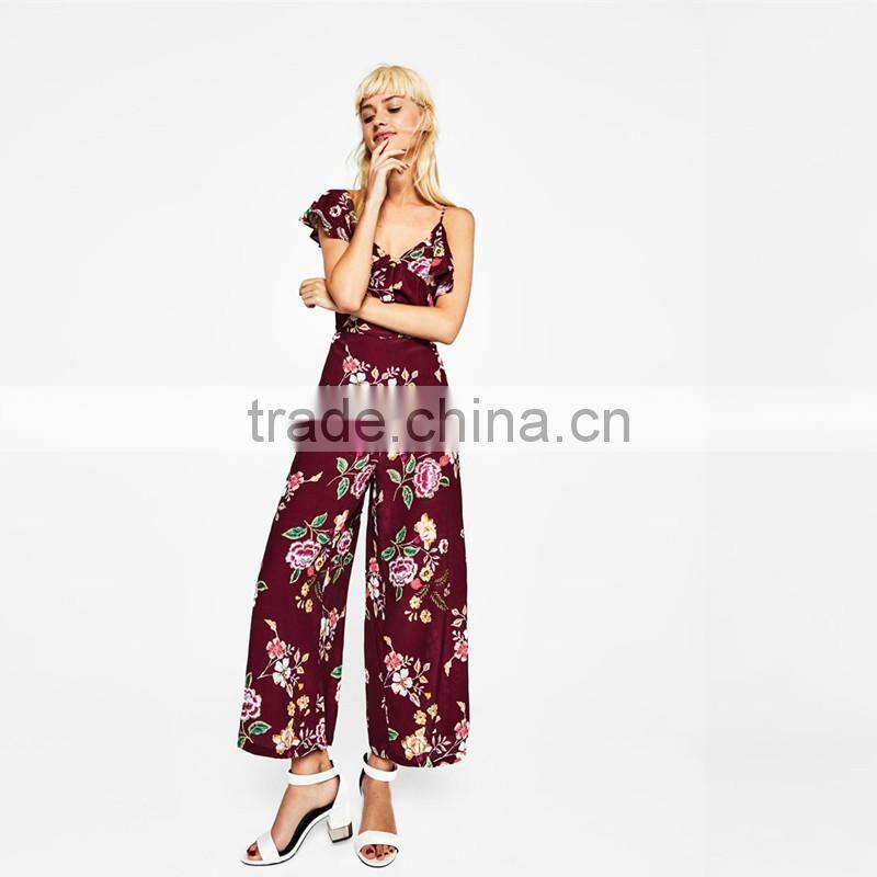 2017 Hot sale woman floral printed, sexy irregular sleeve jumpsuits