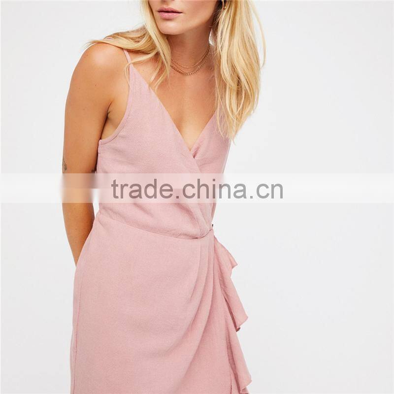 2017 Summer Fashion high quality V neck mini skirt with suspenders