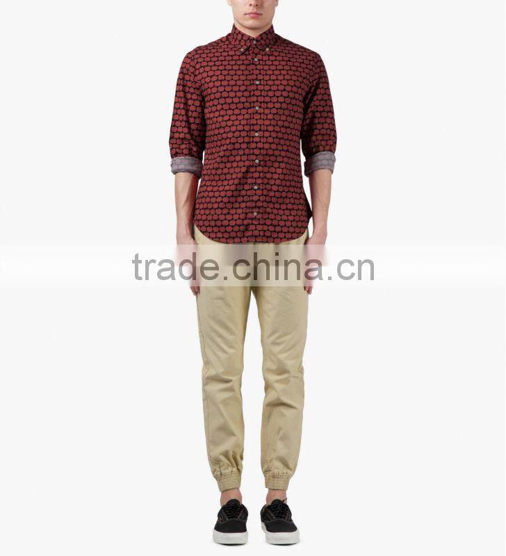 new design cheap Navy/Red Apple Print Vintage Button Down Shirt