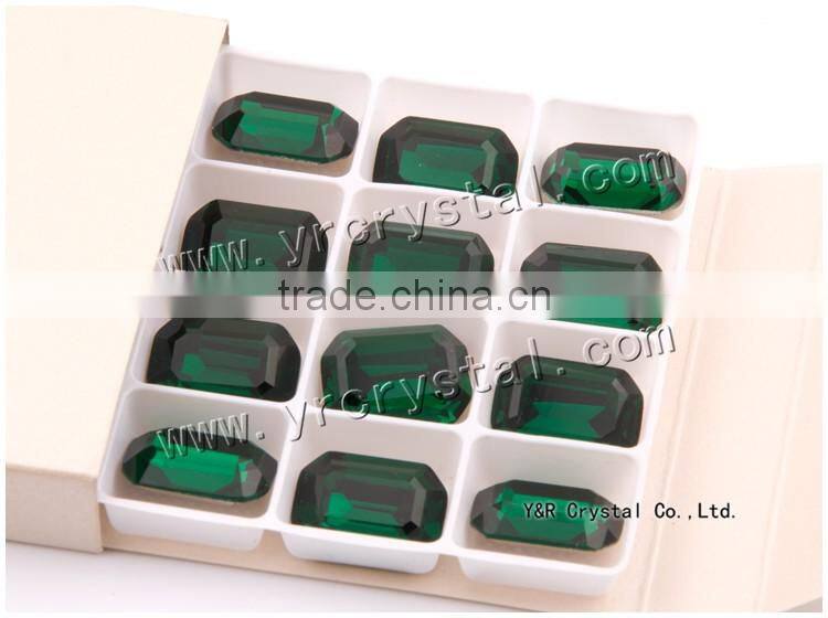 Octagon shape emerald 10*14mm 13*18mm sew on crystal beads for garment