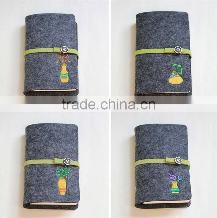 Novel logo custom felt cover with embroidery spiral binding dairy notebook with button