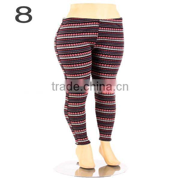 Plus Size Fur Lined Leggings Tribal Winter Print Thick Stretch Pant 1X 2X 3X 4X
