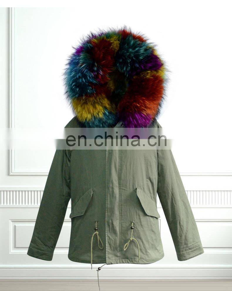 Hot Selling warm raccoon parka coat with fur hood snow real fur jackets