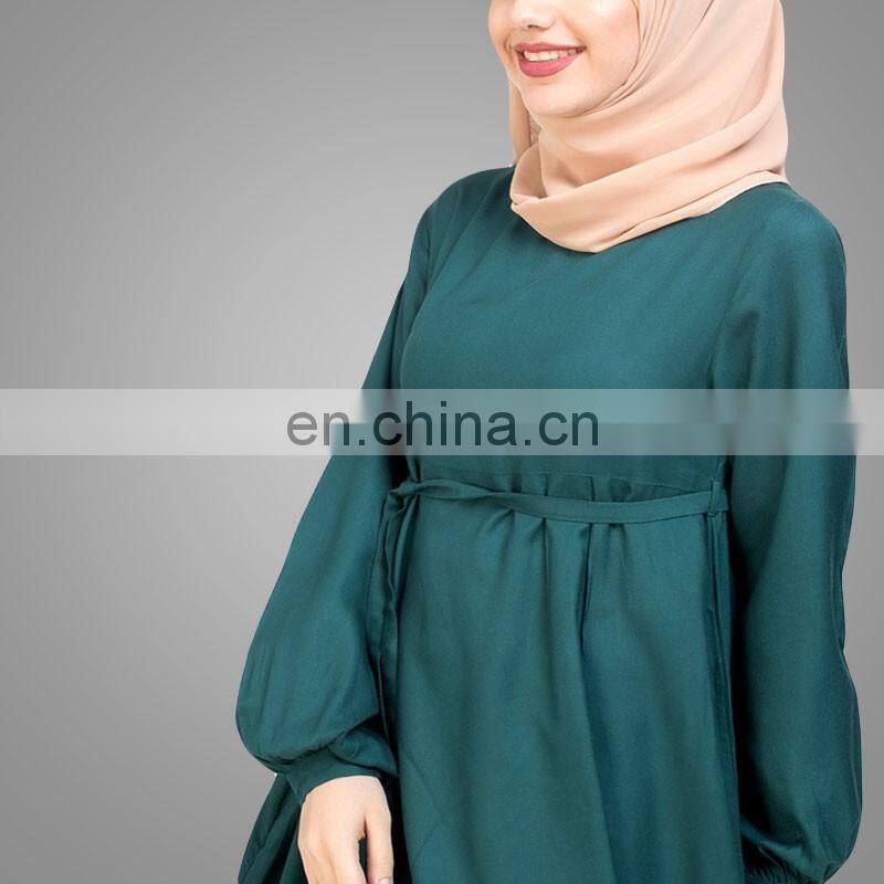 2017 New islamic Design Long Muslim Kaftan Dress Abaya Teal Flared Maxi Dresses Women Simple Long Abaya