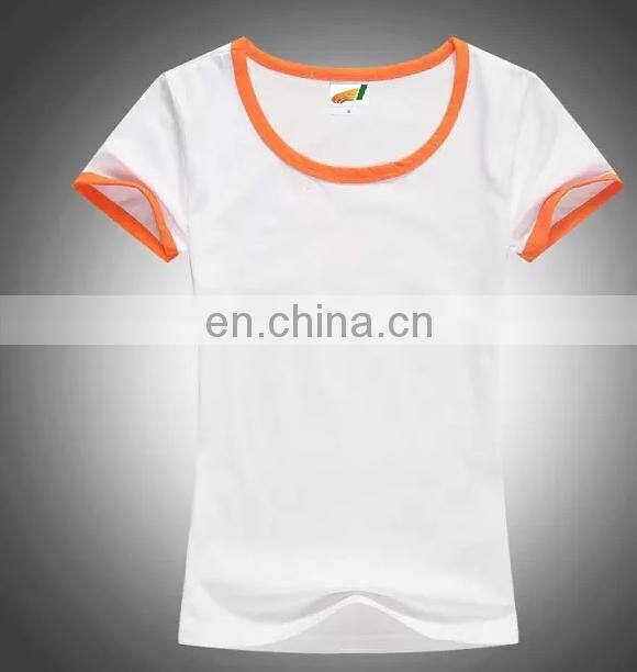 Girl's round-neck t-shirt with short sleeves and color end for collar and sleeves
