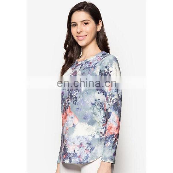 Latest crew neck sweatshirt and tops for women long sleeve muslim blouse