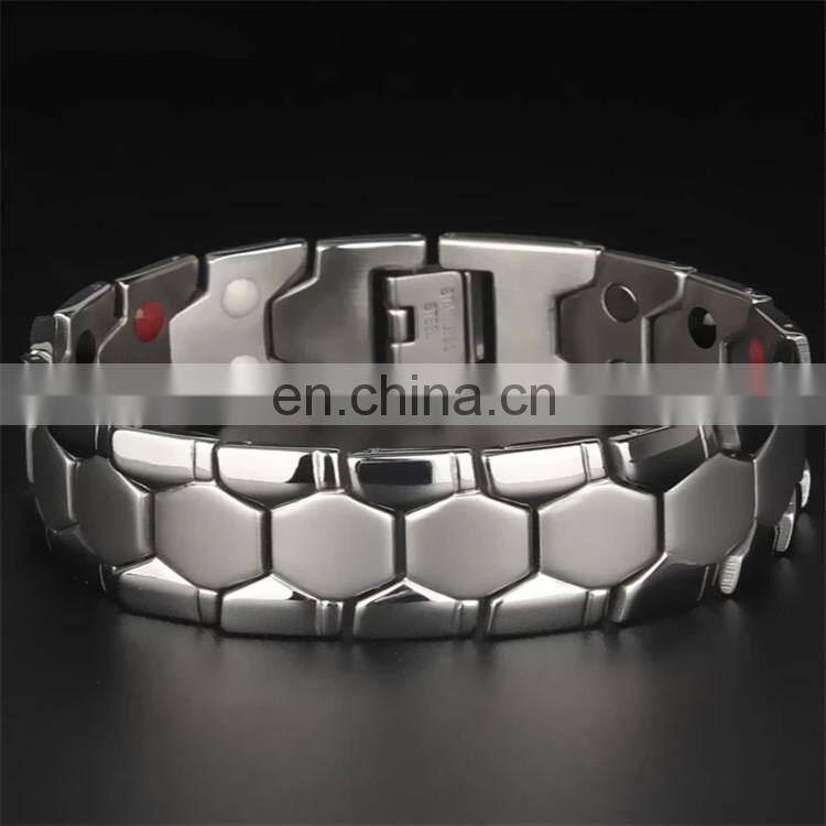Double row 4 element pain relief Mens bio health stainless steel magnetic bracelet