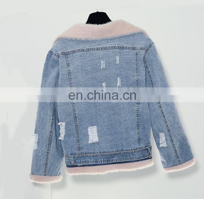 New style factory sherpa women fashion winter jacket berber Fleece Fancy denim ladies motorcycle jacket