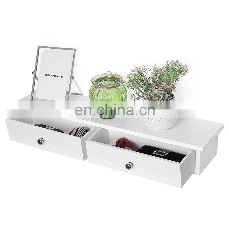 Floating Wall Shelf with 2 Drawers Hallway Storage Shelf MDF