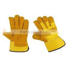 industrial split leather working gloves with yellow cuff