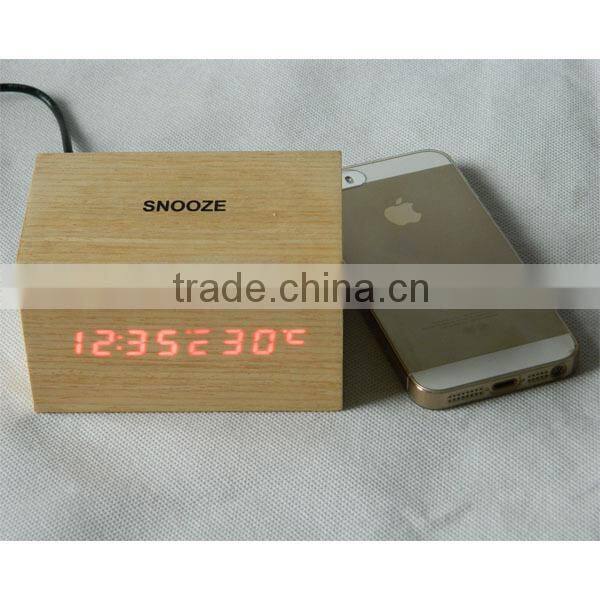 Desk Digital Jumbo LED Wood Clock Vintage Table Wooden Alarm Clock