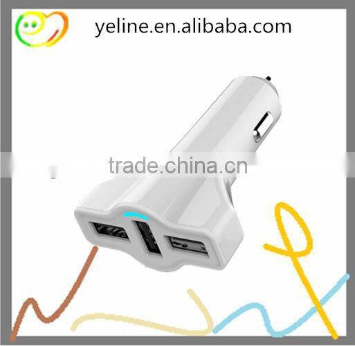 Creative plane shape 3 ports usb car charger with led light