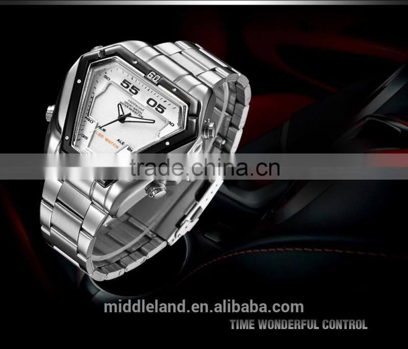 MIDDLELAND Stainless Steel Watch Band Alloy Watch Case Smart Waterproof Men's LED Light Up Watches