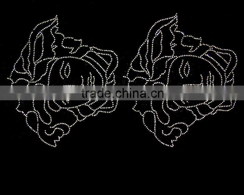 New arrival latest design Head iron on rhinestones t-shirt motif applique