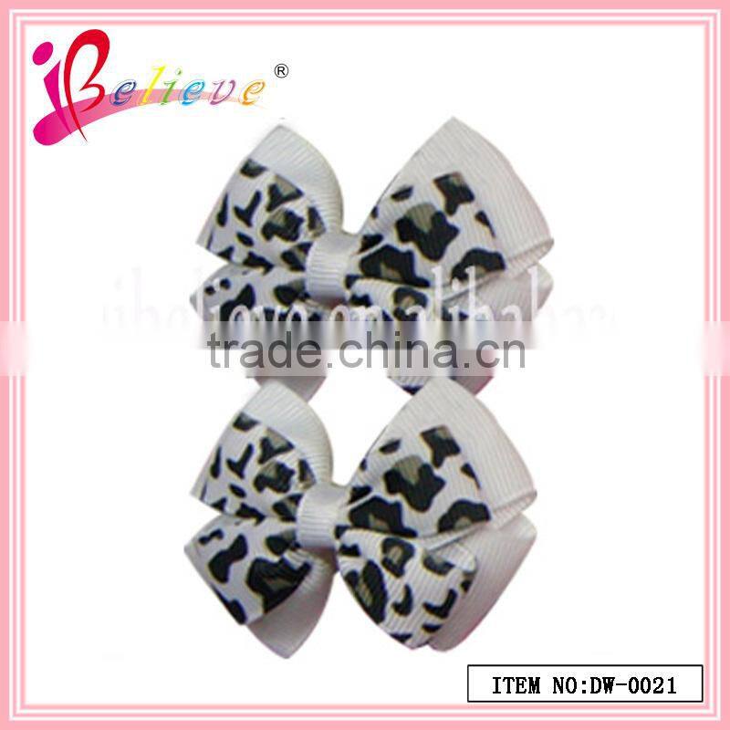 Hot selling leopard pattern printing nice hair ribbon bow hairgrips for thanksgiving day (DW--0021)
