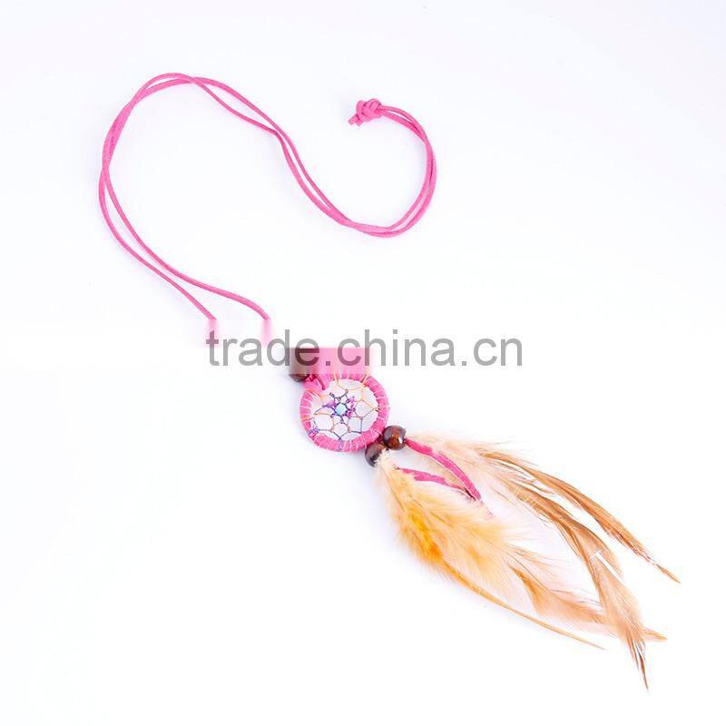 2016 Latest Design Fashion Wooden Beads Native American Feather Dream Catcher Necklace Wholesale