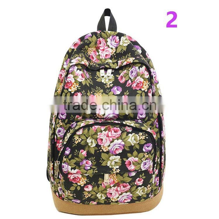 Vintage Retro Rose Floral Printing Backpack Women's Canvas Travel Backpack for Teenage Girls Rucksack