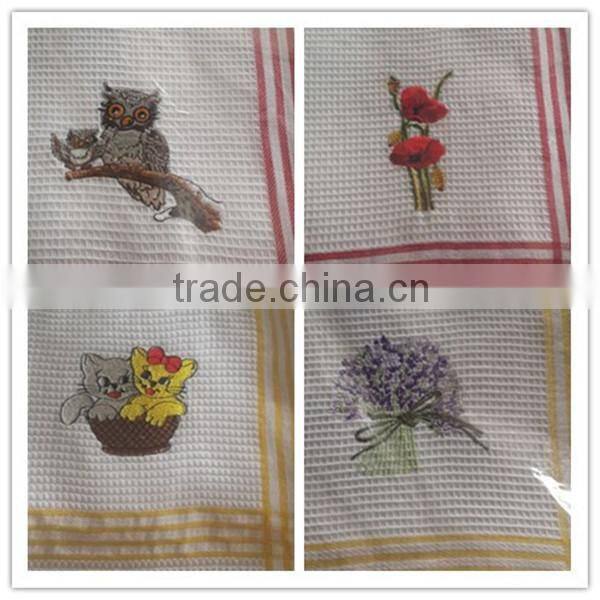 100% cotton waffle embroidered tea towel