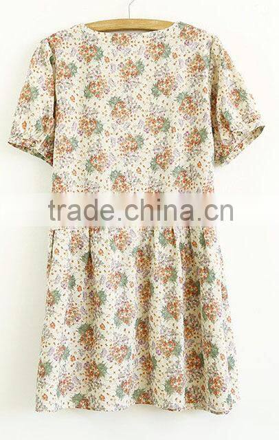 ladies long cotton linen fashion long skirt printed floral blouse