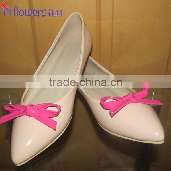 Nude Leather pointed toe with bow wholesale ladies flat shoes