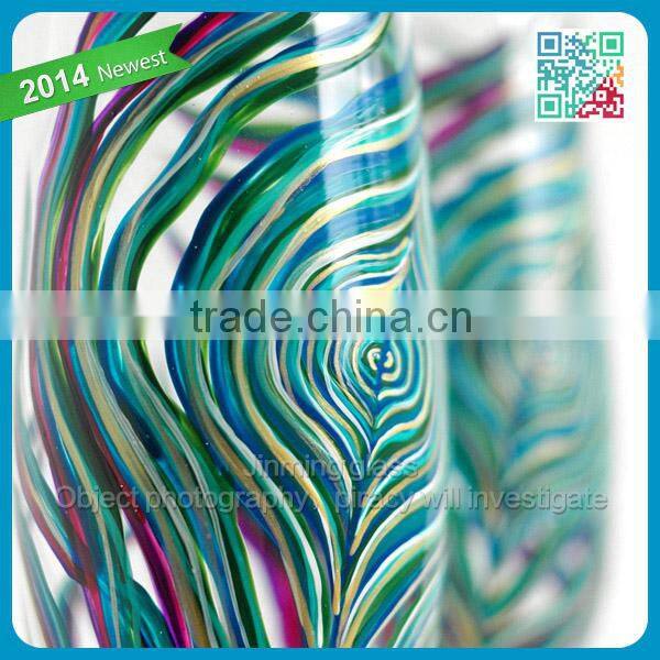 Peacock Feather Wedding Flutes Set of 2 Personalized Hand Painted glass champagne flute