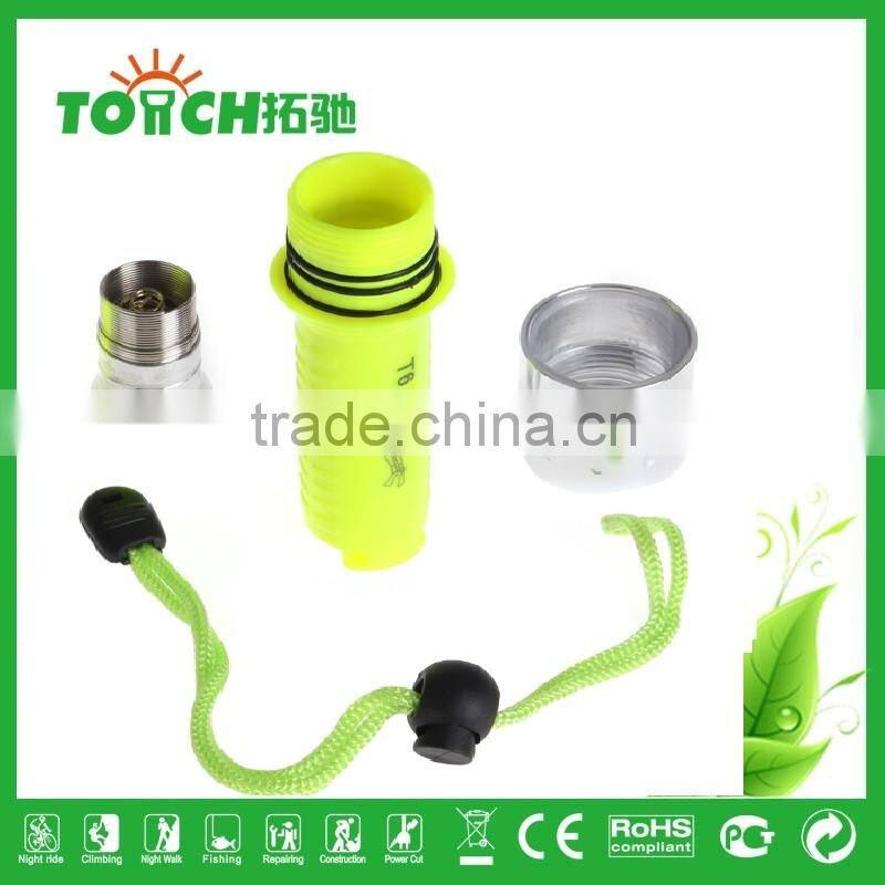 underwater Super Bright Diving LED Flashlight Flash waterproof yellow color 1*18650 battary for diving led flashlight