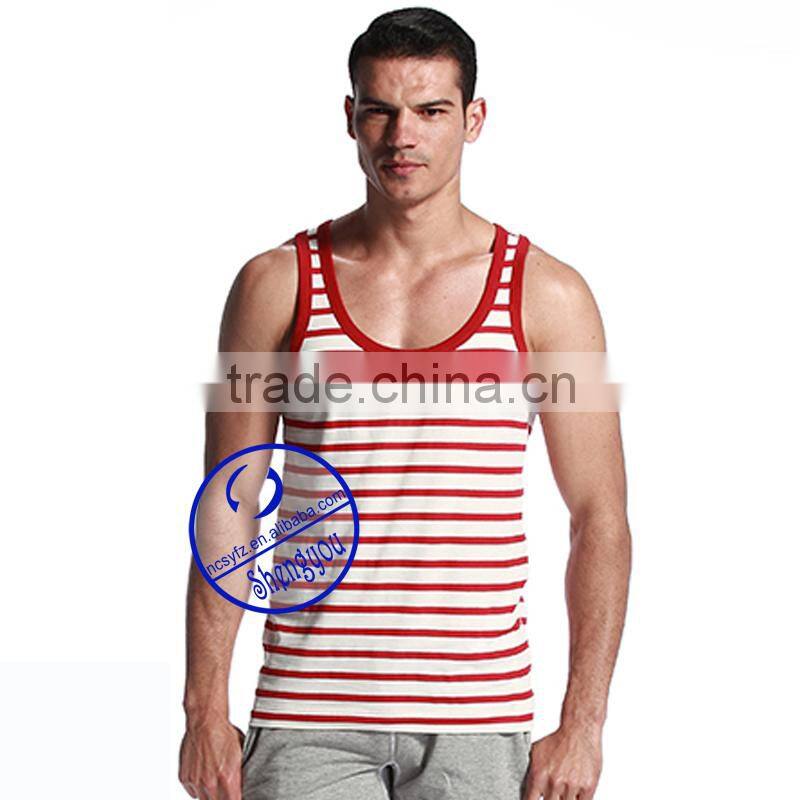 Custom wholesale polyester cotton mens printed stringer tank top