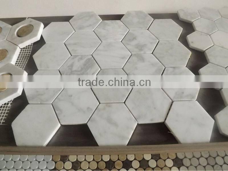 Hexagon Whiten Marble Mosaic, Carrara white marble stone mosaic