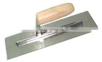 Plastering trowel with wooden handle, carbon steel normal polished, V notched