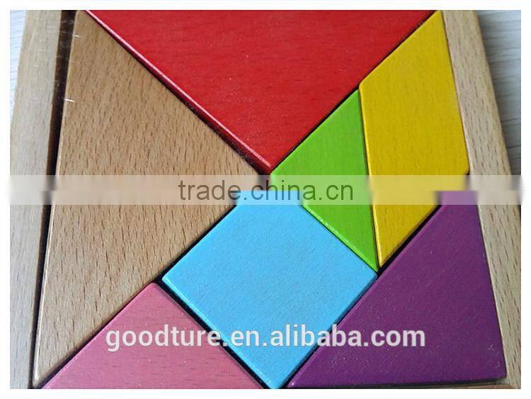 2015 Hot Sale Water Based Painted Colorful Beechwood Tangram