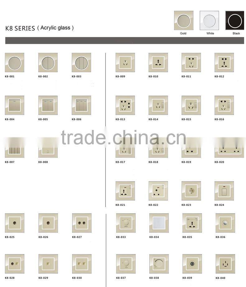 Wallpad White Waterproof Acrylic Glass 110~250V EU UK 1 Gang intermediate switch Power Supply Big Push Button Wall Light Switch