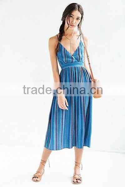 Fashion design American style stripy with spaghetti strap COLORFUL design casual dress