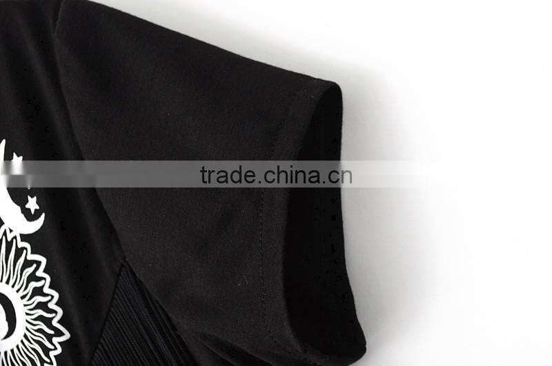 clothing manufacturer printed image black tassel round collar t shirt for girls