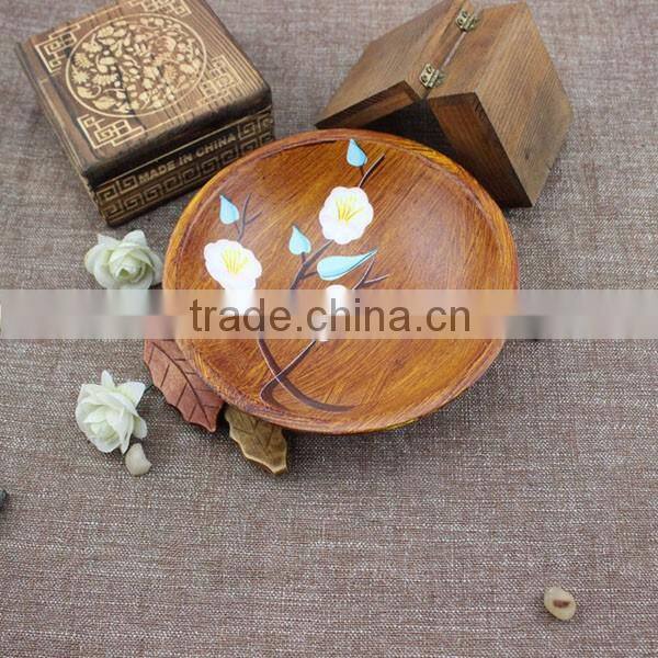 Vintage wooden tableware circular fruit printing plate