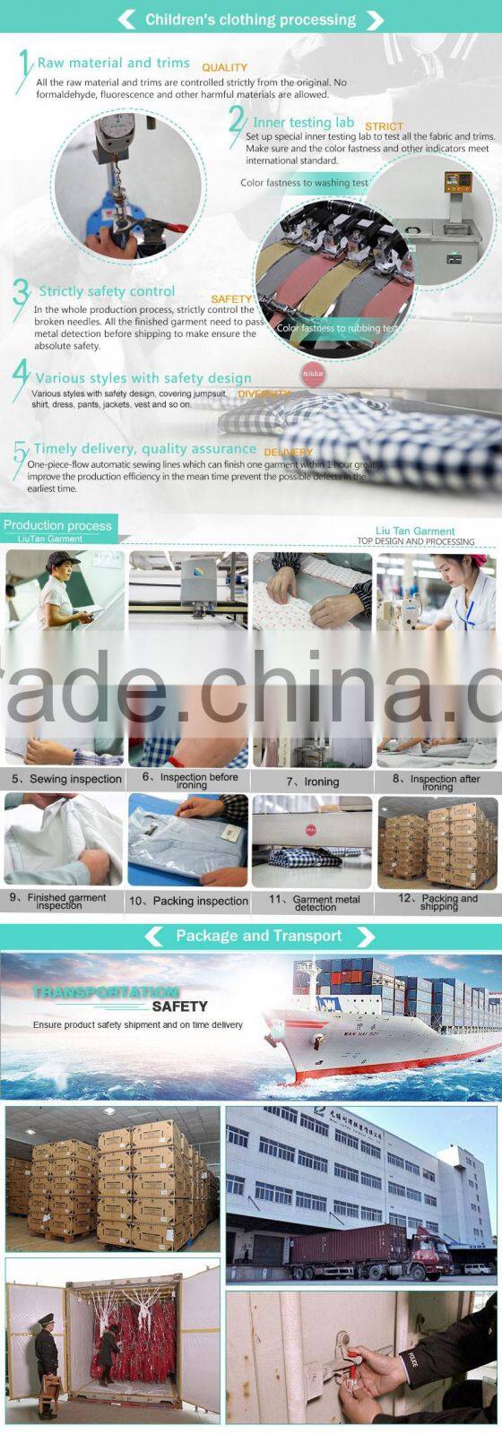 jacquard rib waist band cotton cargo pants for girls