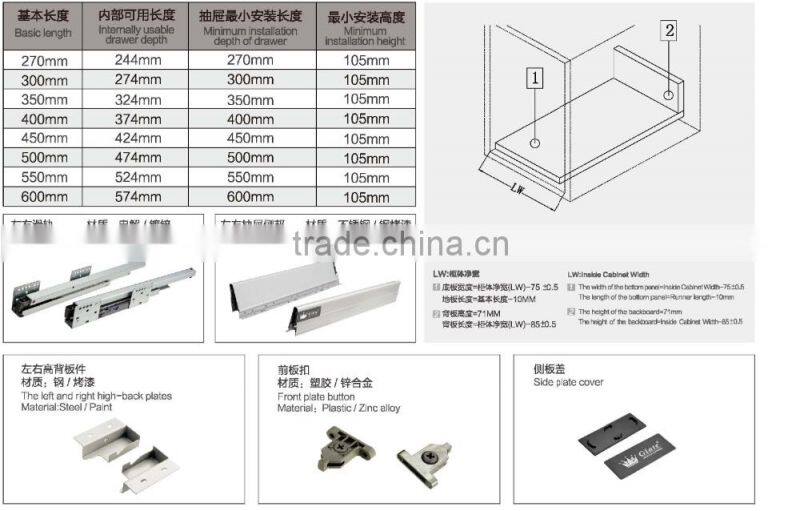 Heavy Duty Luxurious Kitchen Cabinet Furniture Tandembox Drawer Slide