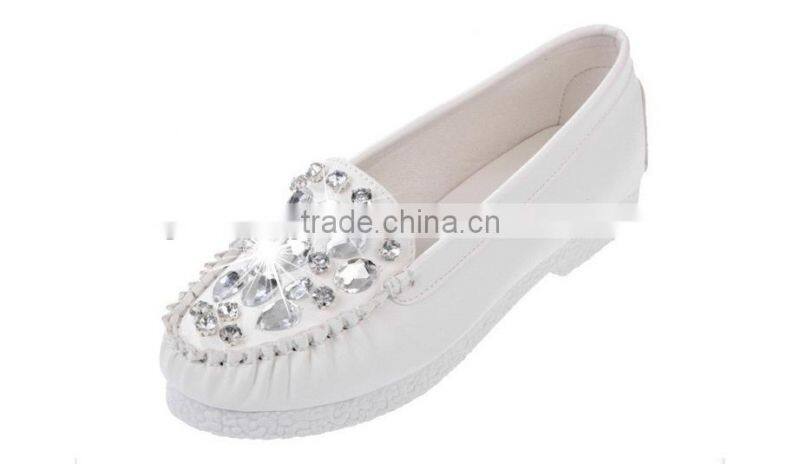 Flat Shoes With Round Soft Leather Low Shoes Women Diamond Peas Shoes