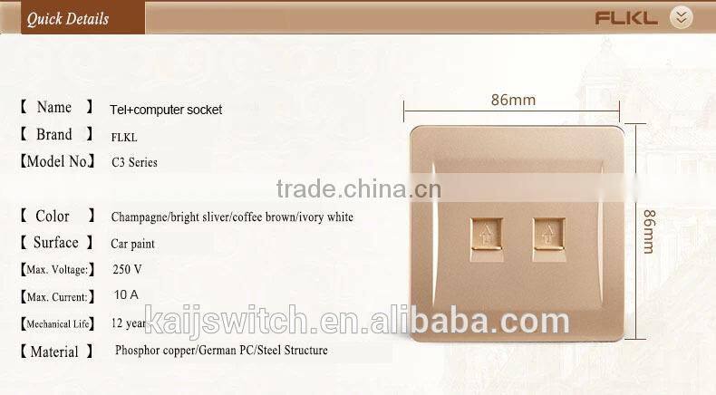 Electrical 2 port wall phone computer outlet network switch