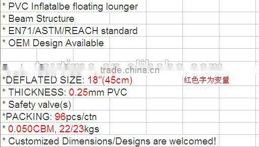 2016 factory direct sale ASTM/EN71 approved safety comfortable colorful round inflatable float lounger /mat