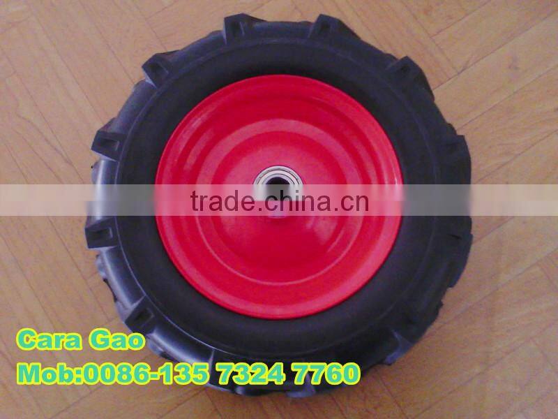 yellow 3.50-8 PU foam wheel with steel rim
