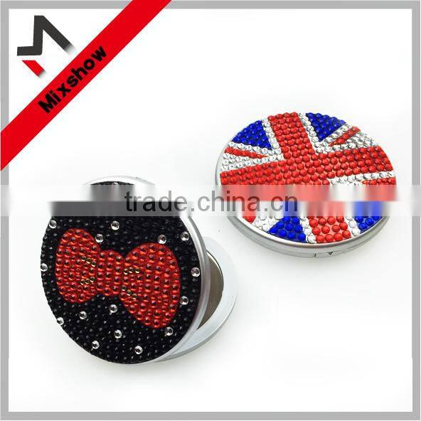 Round double sides rhinestone compact plastic mirror
