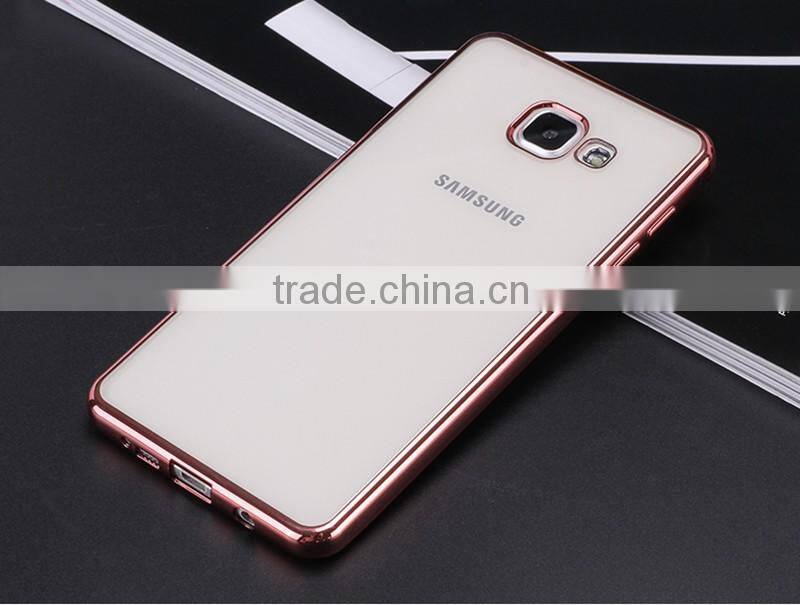 Electroplated Gold edge borders Chrome Soft TPU Phone Case for Samsung A5100 A7100 Transparent Clear Cover