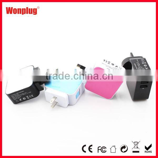 2 port USB multi use mobile phone home charger with 4 interchangeable EU US UK AU plug