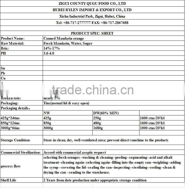 Canned Fruit Orange Mandarin in Syrup