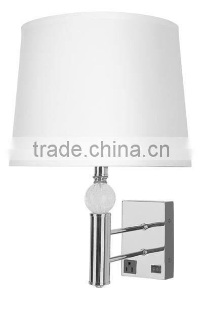 acrylic ball brushed nickel power outlet hotel wall lamp for USA Canada Mexico