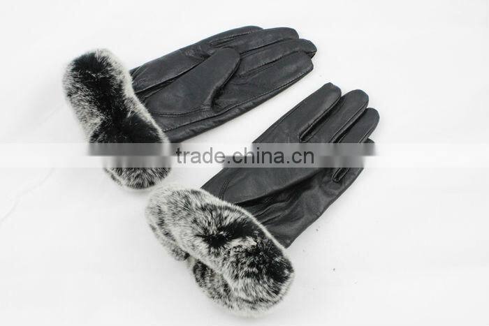 2015 new season special rex rabbit fur leather gloves for lady
