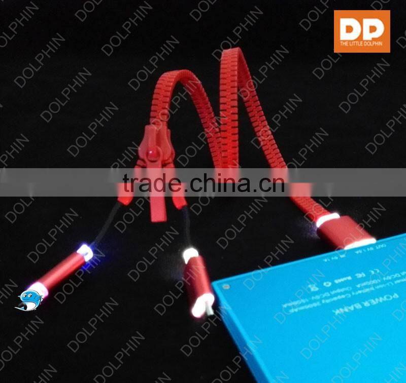 Colorful zipper flat cable oem brand logo custom usb data cable