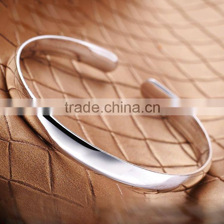 Latest design costume jewelry plain silver plated wide bangle fashion bracelets for women jewellery wholesale
