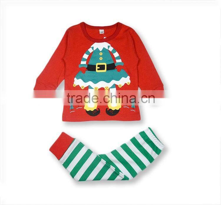 Christmas Santa Claus Long Sleeved T-shirt ELK Reindeer Printed Striped Pants Two-Piece Suit Pyjamas Sleepwear Homewear Cotton